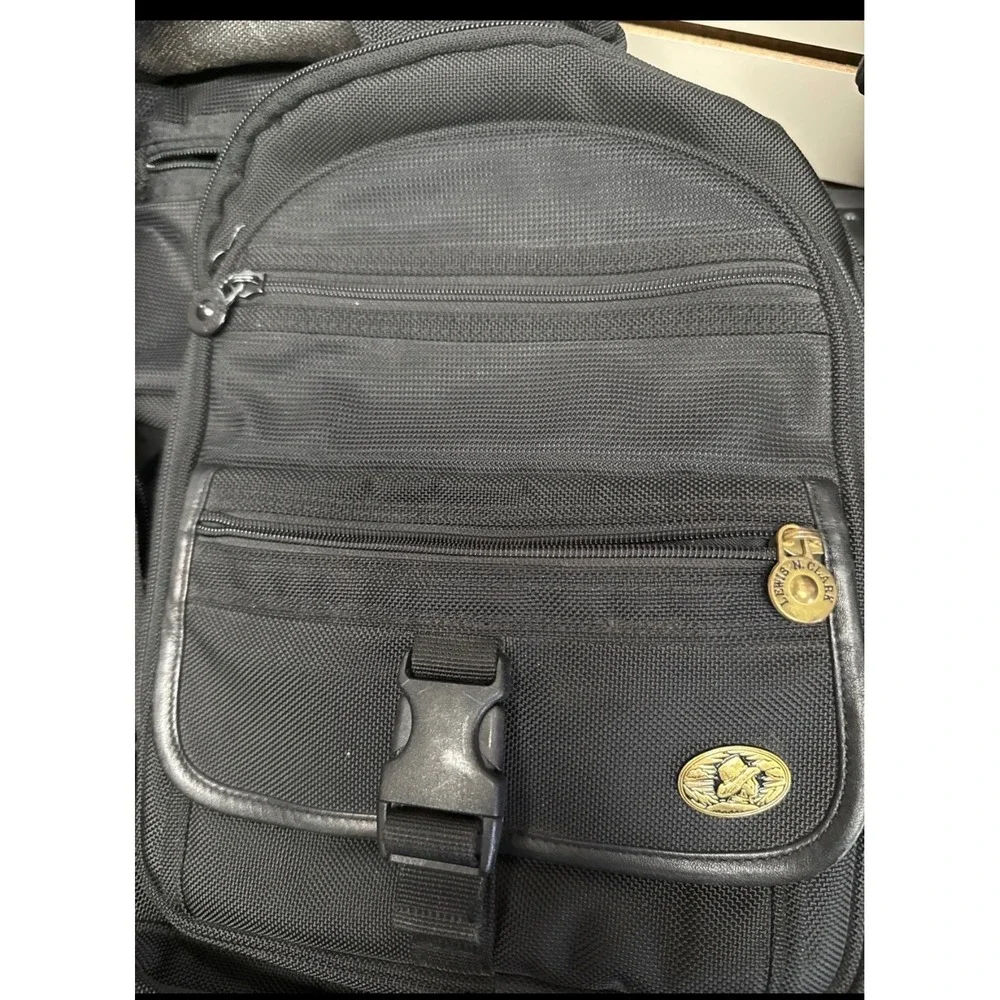 Lewis N Clark Black Ballistic Nylon Sling Backpack Crossbody Travel Bag Brass